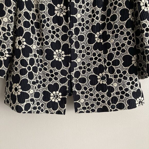 Lafayette 148 Navy Ivory White Floral Embroidered Eyelet Blazer Jacket Size 14 - Picture 5 of 10
